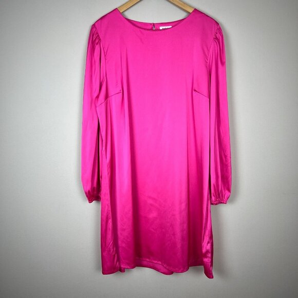 ShopDandy‎ The Drop Dress Womens XXL Pink Satin Long Bishop Sleeve Belted Sleeve - Picture 4 of 15